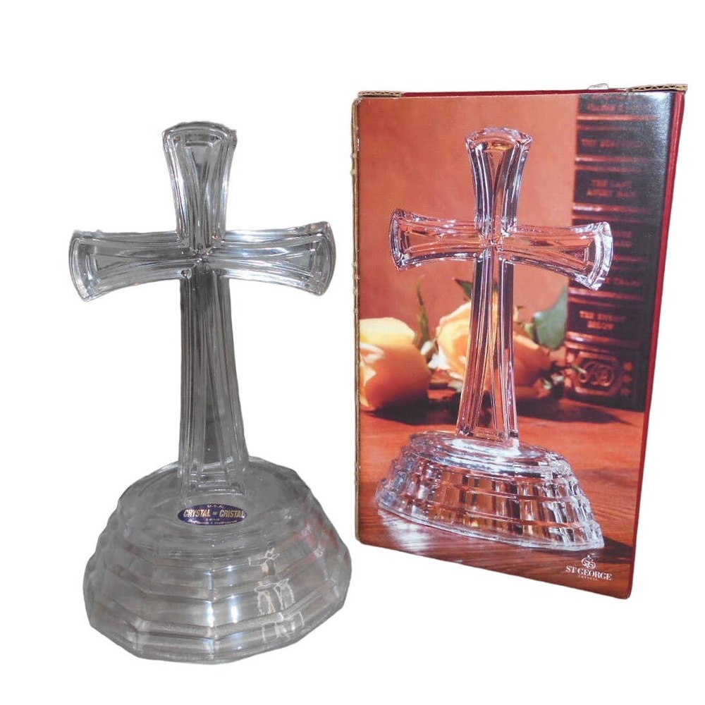 St. George Crystal 7" Cross 24% Fine Lead Crystal Vintage w/Original Box
